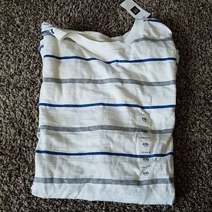 GAP Boy's Long Sleeve Tee White Gray Blue Striped Shirt Size XXL